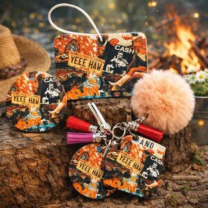 Johnny Cash Western Car Air Freshener Car Coaster Keychain Bundle Set